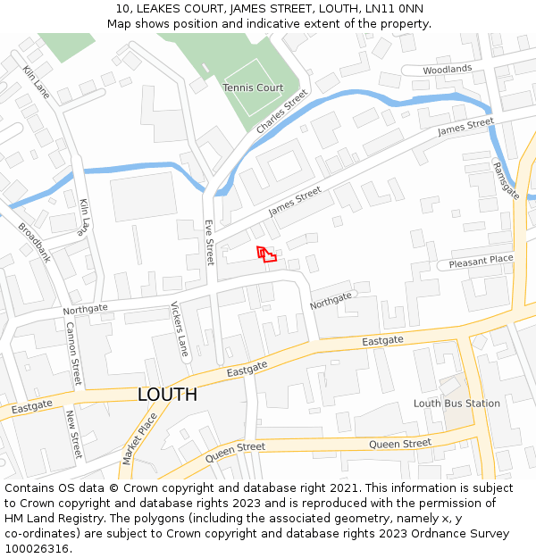 10, LEAKES COURT, JAMES STREET, LOUTH, LN11 0NN: Location map and indicative extent of plot