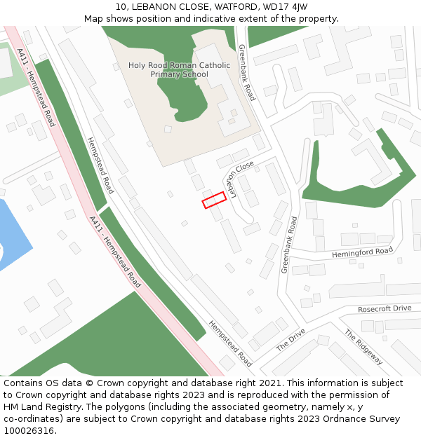 10, LEBANON CLOSE, WATFORD, WD17 4JW: Location map and indicative extent of plot