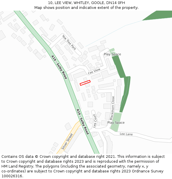 10, LEE VIEW, WHITLEY, GOOLE, DN14 0FH: Location map and indicative extent of plot