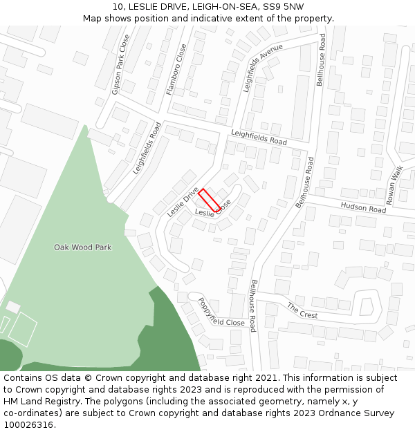 10, LESLIE DRIVE, LEIGH-ON-SEA, SS9 5NW: Location map and indicative extent of plot