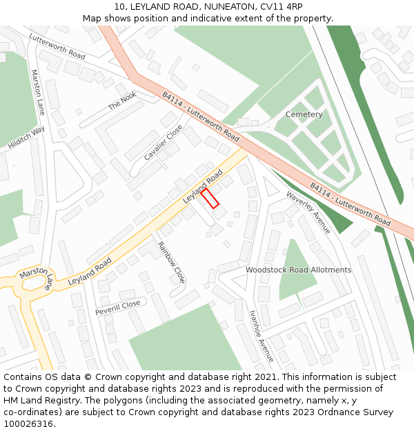 10, LEYLAND ROAD, NUNEATON, CV11 4RP: Location map and indicative extent of plot