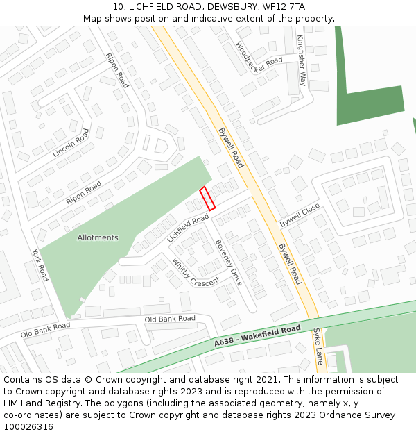 10, LICHFIELD ROAD, DEWSBURY, WF12 7TA: Location map and indicative extent of plot