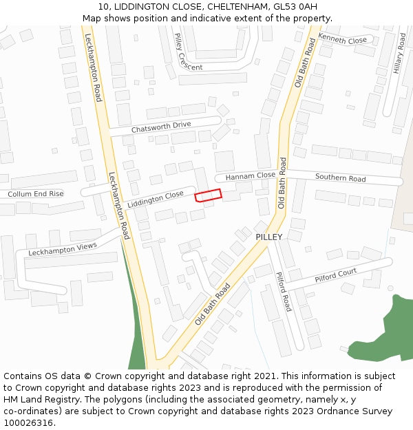 10, LIDDINGTON CLOSE, CHELTENHAM, GL53 0AH: Location map and indicative extent of plot