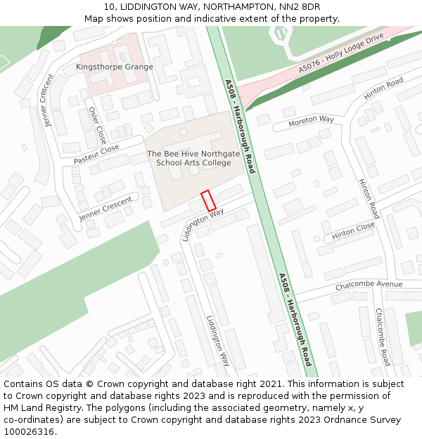 10, LIDDINGTON WAY, NORTHAMPTON, NN2 8DR: Location map and indicative extent of plot