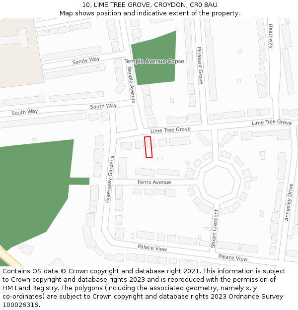 10, LIME TREE GROVE, CROYDON, CR0 8AU: Location map and indicative extent of plot