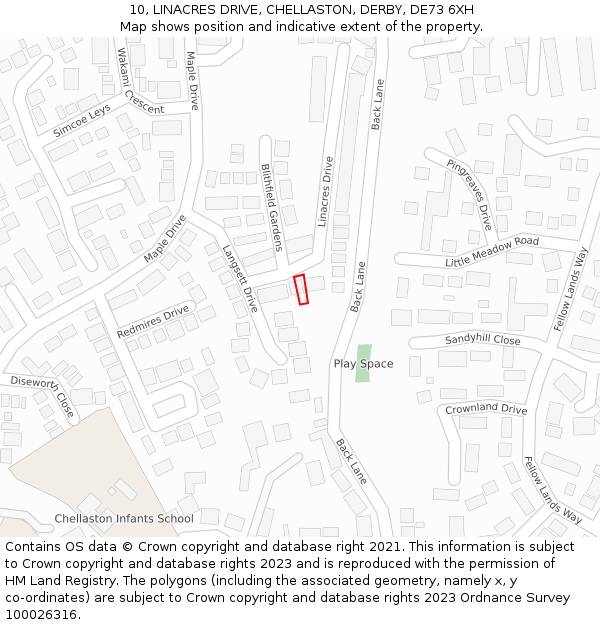 10, LINACRES DRIVE, CHELLASTON, DERBY, DE73 6XH: Location map and indicative extent of plot