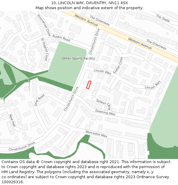 10, LINCOLN WAY, DAVENTRY, NN11 4SX: Location map and indicative extent of plot