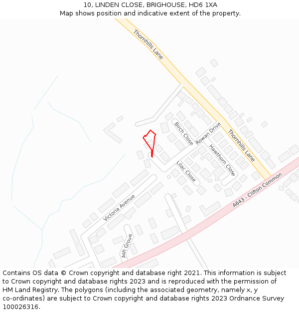10, LINDEN CLOSE, BRIGHOUSE, HD6 1XA: Location map and indicative extent of plot
