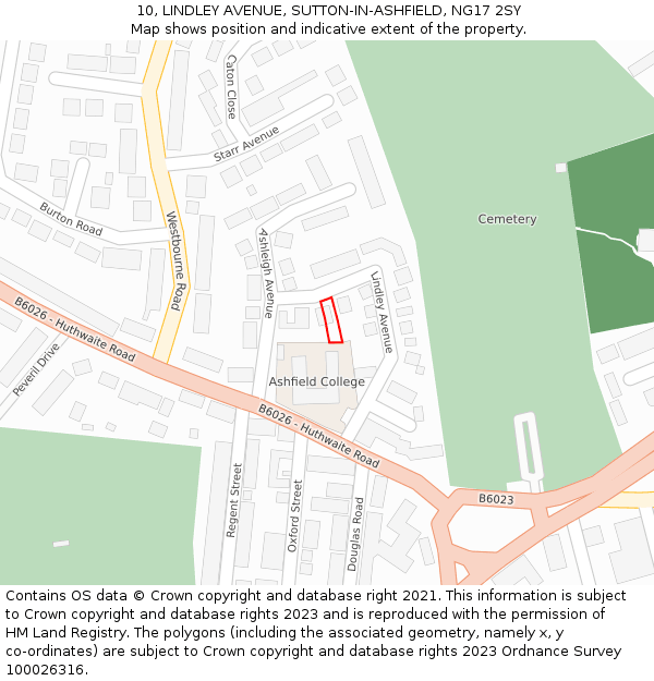 10, LINDLEY AVENUE, SUTTON-IN-ASHFIELD, NG17 2SY: Location map and indicative extent of plot