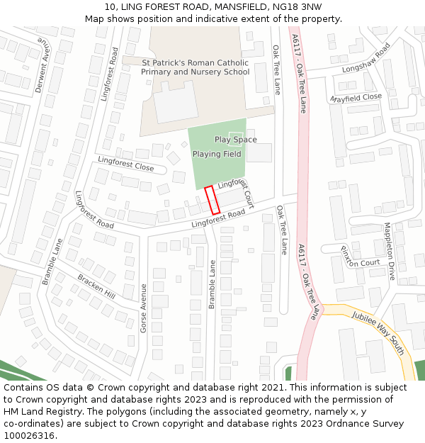 10, LING FOREST ROAD, MANSFIELD, NG18 3NW: Location map and indicative extent of plot