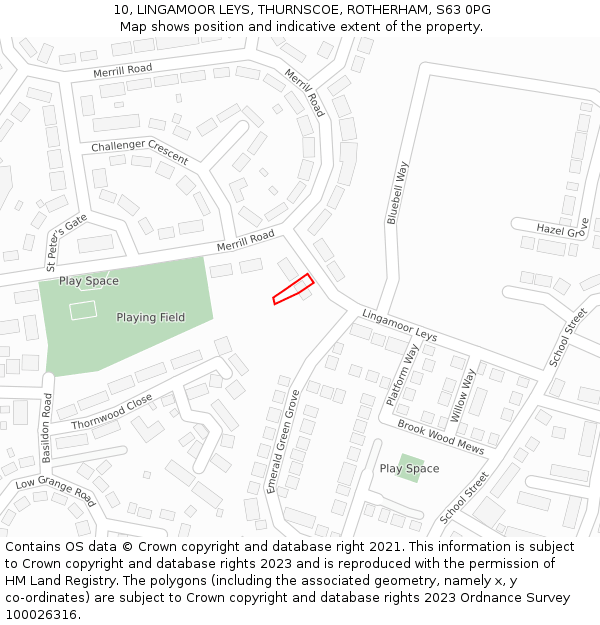 10, LINGAMOOR LEYS, THURNSCOE, ROTHERHAM, S63 0PG: Location map and indicative extent of plot
