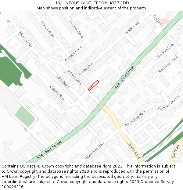 10, LINTONS LANE, EPSOM, KT17 1DD: Location map and indicative extent of plot