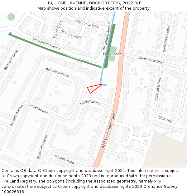 10, LIONEL AVENUE, BOGNOR REGIS, PO22 8LF: Location map and indicative extent of plot