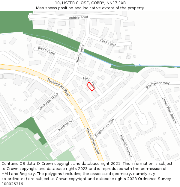 10, LISTER CLOSE, CORBY, NN17 1XR: Location map and indicative extent of plot