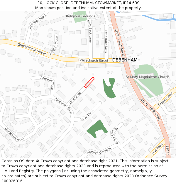 10, LOCK CLOSE, DEBENHAM, STOWMARKET, IP14 6RS: Location map and indicative extent of plot