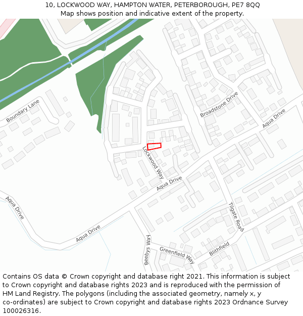 10, LOCKWOOD WAY, HAMPTON WATER, PETERBOROUGH, PE7 8QQ: Location map and indicative extent of plot
