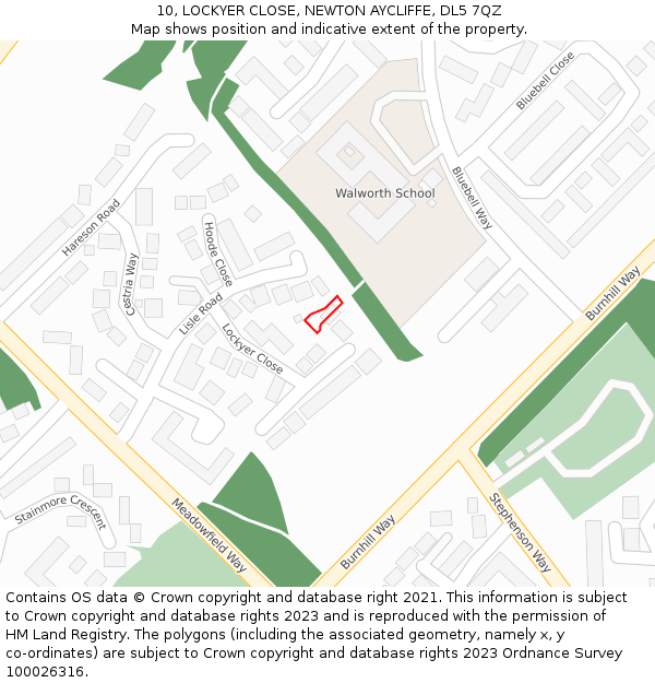 10, LOCKYER CLOSE, NEWTON AYCLIFFE, DL5 7QZ: Location map and indicative extent of plot