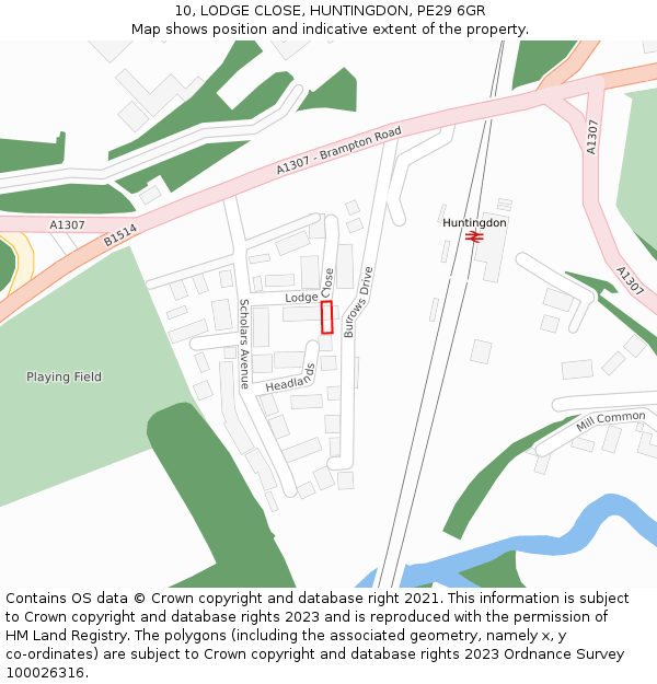 10, LODGE CLOSE, HUNTINGDON, PE29 6GR: Location map and indicative extent of plot