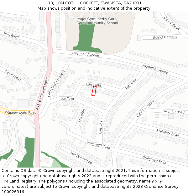 10, LON COTHI, COCKETT, SWANSEA, SA2 0XU: Location map and indicative extent of plot