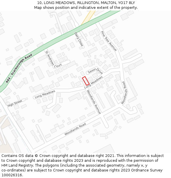 10, LONG MEADOWS, RILLINGTON, MALTON, YO17 8LY: Location map and indicative extent of plot