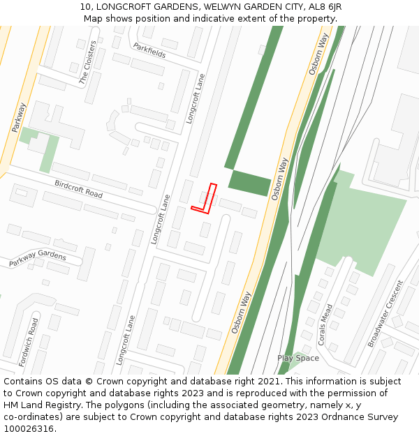 10, LONGCROFT GARDENS, WELWYN GARDEN CITY, AL8 6JR: Location map and indicative extent of plot