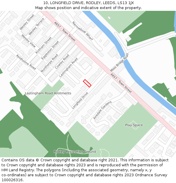 10, LONGFIELD DRIVE, RODLEY, LEEDS, LS13 1JX: Location map and indicative extent of plot