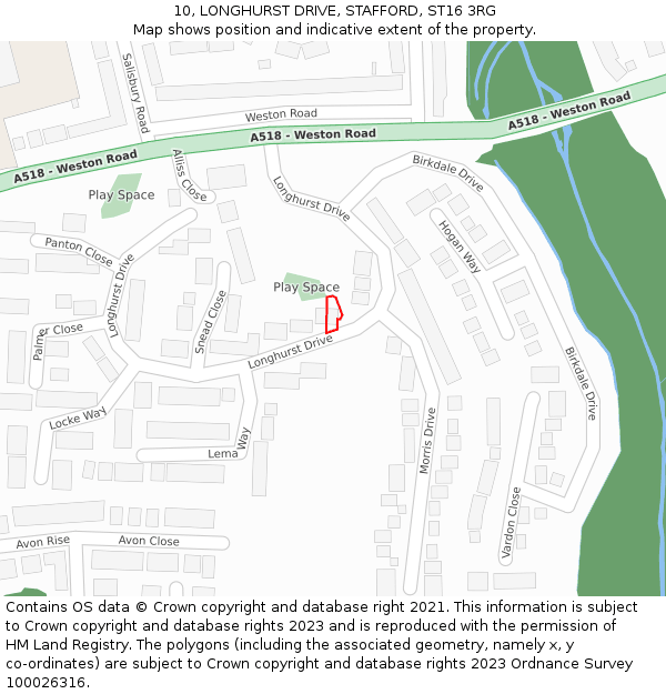 10, LONGHURST DRIVE, STAFFORD, ST16 3RG: Location map and indicative extent of plot