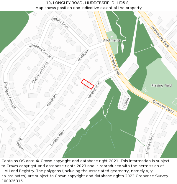 10, LONGLEY ROAD, HUDDERSFIELD, HD5 8JL: Location map and indicative extent of plot
