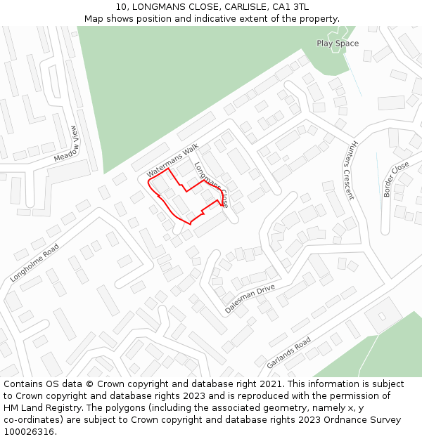 10, LONGMANS CLOSE, CARLISLE, CA1 3TL: Location map and indicative extent of plot