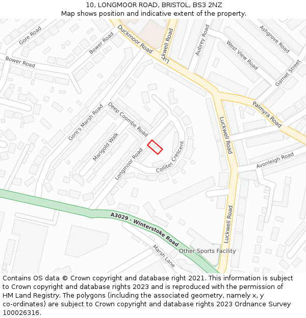 10, LONGMOOR ROAD, BRISTOL, BS3 2NZ: Location map and indicative extent of plot