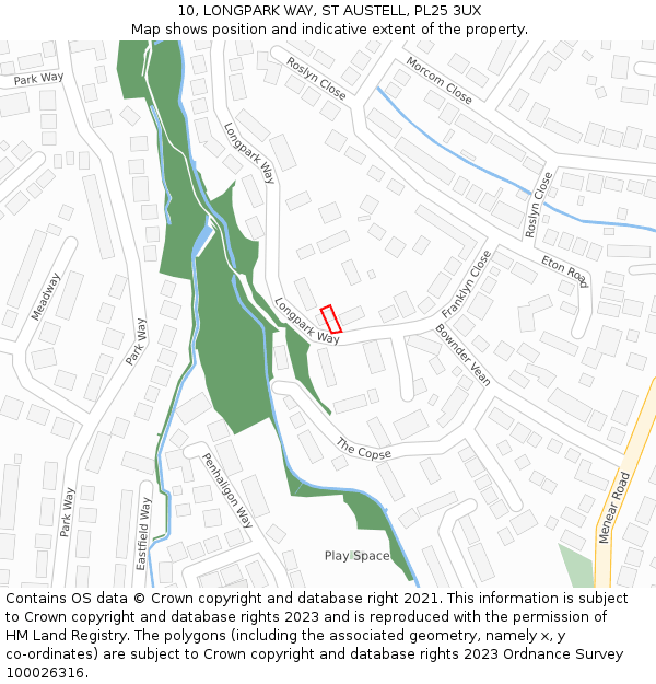 10, LONGPARK WAY, ST AUSTELL, PL25 3UX: Location map and indicative extent of plot