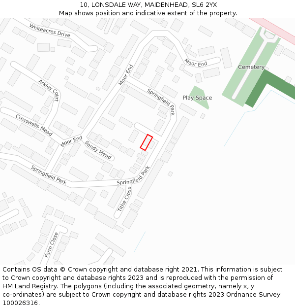10, LONSDALE WAY, MAIDENHEAD, SL6 2YX: Location map and indicative extent of plot