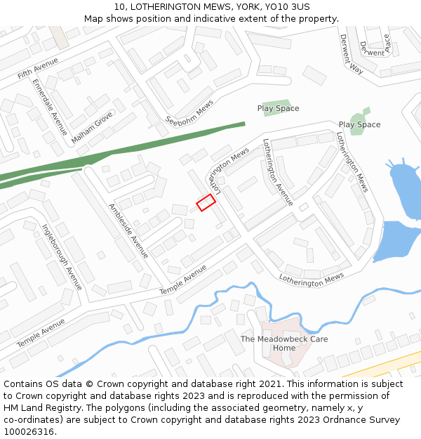 10, LOTHERINGTON MEWS, YORK, YO10 3US: Location map and indicative extent of plot