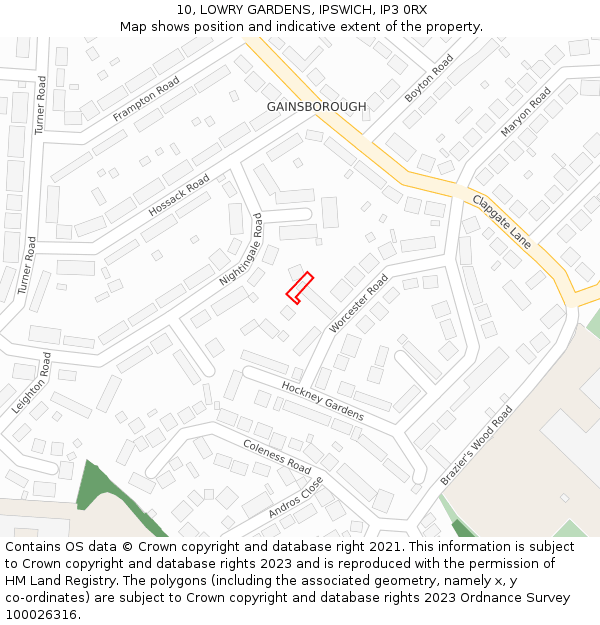 10, LOWRY GARDENS, IPSWICH, IP3 0RX: Location map and indicative extent of plot