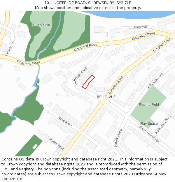 10, LUCIEFELDE ROAD, SHREWSBURY, SY3 7LB: Location map and indicative extent of plot