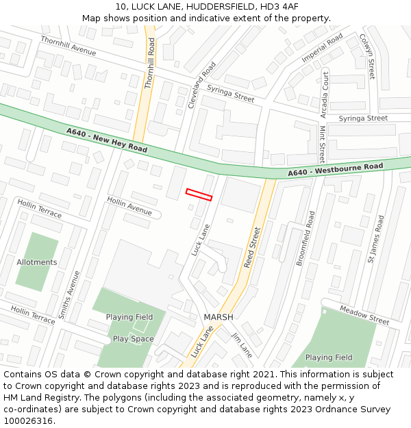 10, LUCK LANE, HUDDERSFIELD, HD3 4AF: Location map and indicative extent of plot