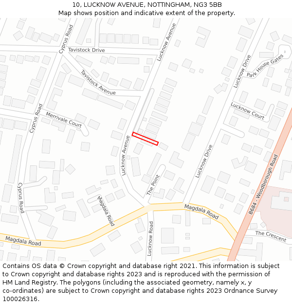 10, LUCKNOW AVENUE, NOTTINGHAM, NG3 5BB: Location map and indicative extent of plot