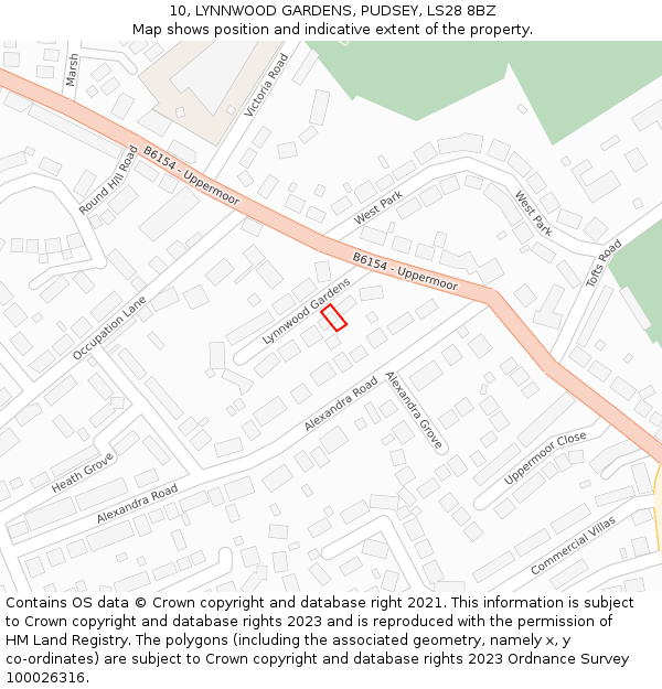 10, LYNNWOOD GARDENS, PUDSEY, LS28 8BZ: Location map and indicative extent of plot