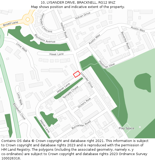 10, LYSANDER DRIVE, BRACKNELL, RG12 9NZ: Location map and indicative extent of plot