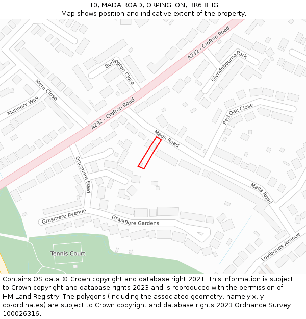 10, MADA ROAD, ORPINGTON, BR6 8HG: Location map and indicative extent of plot