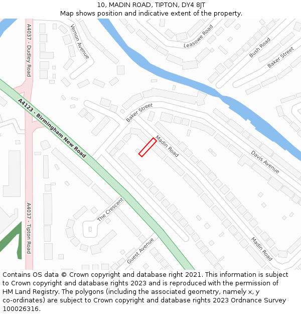 10, MADIN ROAD, TIPTON, DY4 8JT: Location map and indicative extent of plot