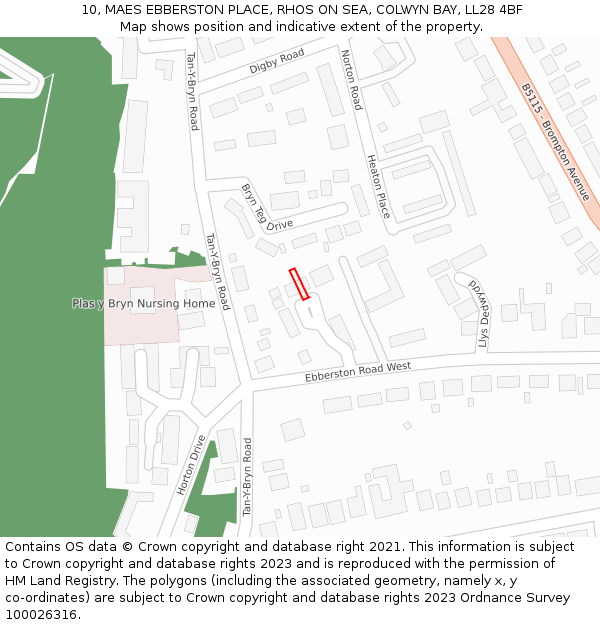 10, MAES EBBERSTON PLACE, RHOS ON SEA, COLWYN BAY, LL28 4BF: Location map and indicative extent of plot