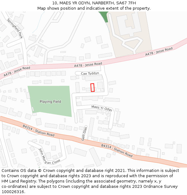 10, MAES YR ODYN, NARBERTH, SA67 7FH: Location map and indicative extent of plot