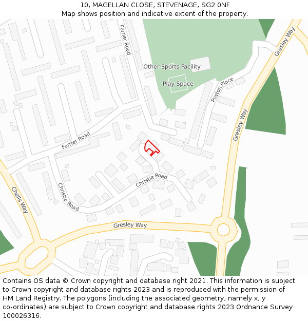 10, MAGELLAN CLOSE, STEVENAGE, SG2 0NF: Location map and indicative extent of plot