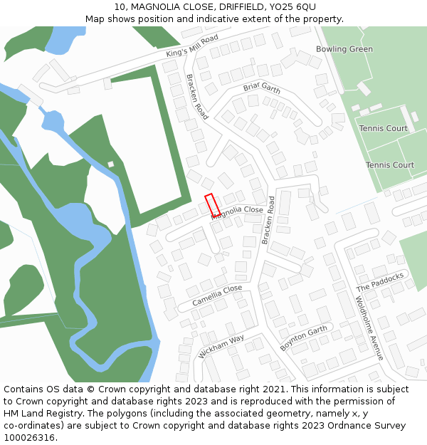 10, MAGNOLIA CLOSE, DRIFFIELD, YO25 6QU: Location map and indicative extent of plot