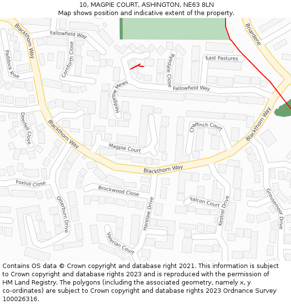 10, MAGPIE COURT, ASHINGTON, NE63 8LN: Location map and indicative extent of plot