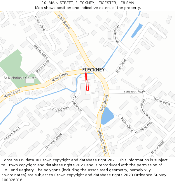 10, MAIN STREET, FLECKNEY, LEICESTER, LE8 8AN: Location map and indicative extent of plot