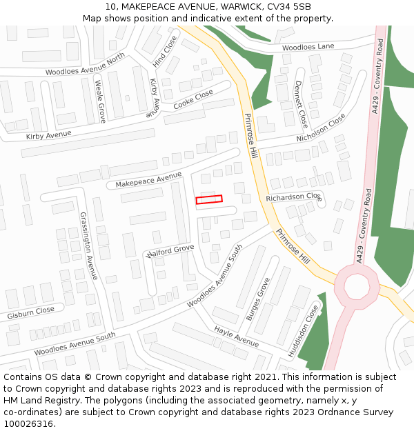 10, MAKEPEACE AVENUE, WARWICK, CV34 5SB: Location map and indicative extent of plot