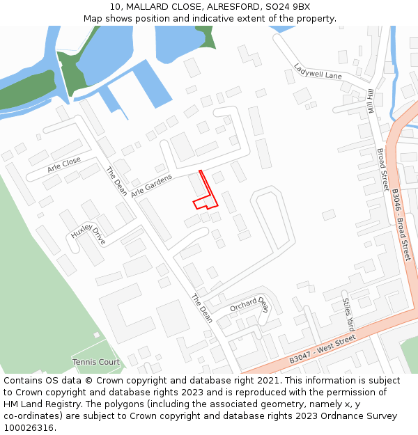 10, MALLARD CLOSE, ALRESFORD, SO24 9BX: Location map and indicative extent of plot
