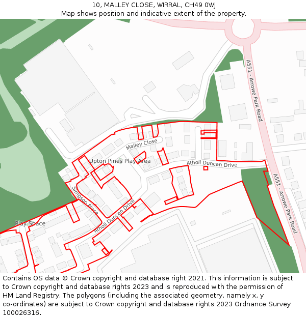 10, MALLEY CLOSE, WIRRAL, CH49 0WJ: Location map and indicative extent of plot